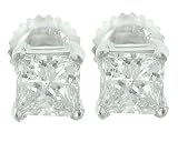 3.54 Ct. TW Princess Cut Diamond Stud Earrings in 14k White Gold Screw Back Mountings