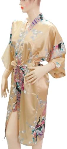 "Hava Thailand"JAPANESE TRADITION BATHROBE PEACOCK BATH ROBE FOR WOMEN'S SOFT SILK FABRIC ROBE
