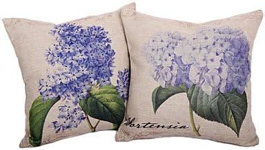 LWW Set of 2 Country Hydrangea Cotton/Linen Decorative Pillow Cover