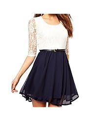 Elbow Length Sleeves Short Lace Asymmetric Pleated Belted Chiffon/Polyester Floral Print Prom Dress/Mini Dress 