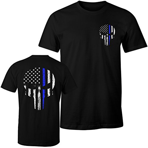 Thin Blue Line Punisher Skull USA Flag Men's T Shirt