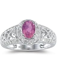 0.44 Cts Diamond & 0.70 Cts Pink Tourmaline Ring in 14K White Gold