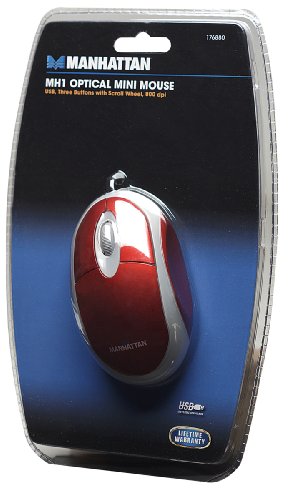 Manhattan MH1 Optical Mini Mouse - Mouse - optical - 3 button(s) - wired - USB - silver, red