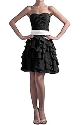 Strapless Belted  Charmeuse/Chiffon Natural   Waistline Homecoming Dress/Prom Dress  With Ruffles