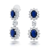Bling Jewelry Crown Set CZ Oval Blue Sapphire Color Drop Earrings