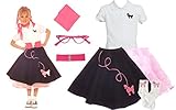 Hip Hop 50s Shop 7 Piece Child Poodle Skirt Outfit, Size 8 Black w/ Pink