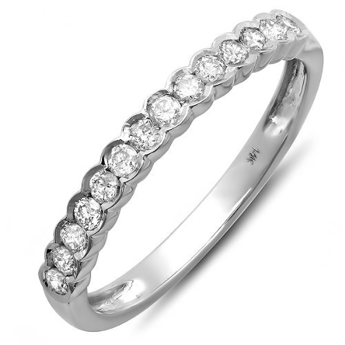 Buy 14K White Gold Round Diamond Anniversary Ring Wedding Matching Guard Band 1/3 CT (0.33 CT, G-H Color, SI-I Clarity)