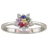 14KW Rainbow Sapphire and Diamond Flower Ring