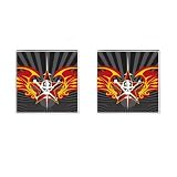 Cufflinks Square of Star Skull with Flaming Wings (Harley Davidson Gear)