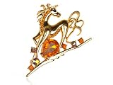 Shiny Golden Tone Topaz Clear Crystal Rhinestone Running Horse Animal Pin Brooch