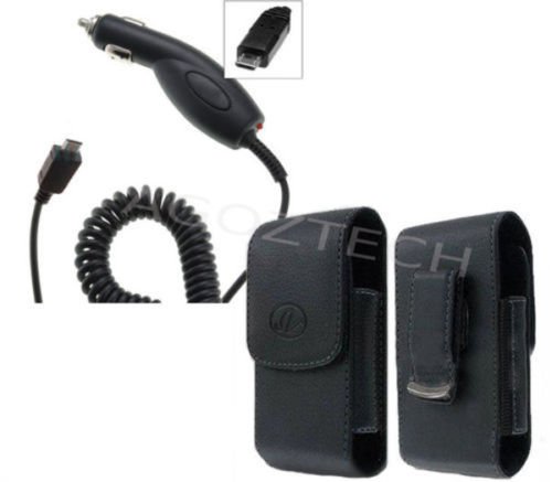 Car Charger + Vertical Leather Swivel Case for Samsung Rugby 4 SM-B780A-Auction4tech Brand
