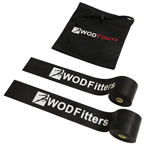 WODFitters Floss Bands for Compression Tack & Flossing, Mobility & Recovery WODs - 2 Pack with Carrying Case (Regular Strength - Black with Logo, 2 Pack)