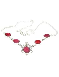925 Sterling Silver Created RUBY, PEARL Necklace, 18.75", 19.1g