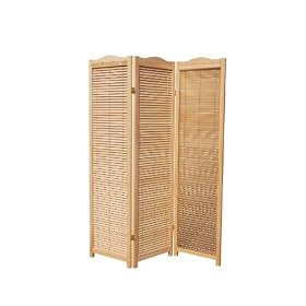 VENETIA CURVE Natural Wood with Adjustable Wooden Slats 3 Panel Foldable Eastern Room Divider Screen