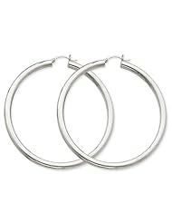 14k White Gold Polished 4mm Lightweight Round Hoop Earrings. Metal Wt- 6.01g