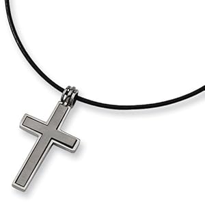 Titanium Leather Cord Cross Necklace (Jewelry)