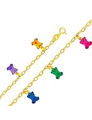 14K Yellow Gold Enamel Baby Bracelet with Spring-ring Clasp - 6" Inches