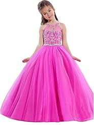 Girls Jeweled Illusion Crystal Lace Crystals  Tulle  Ball Gown Pageant Dress/Party Dress 
