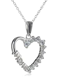 Sterling Silver Cubic Zirconia Heart Pendant Necklace, 18"