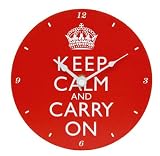 Keep Calm And & Carry On Red Retro Wall Clock 17cm Diameter