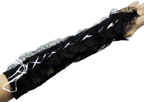 White Lace up Gothic Gloves Wedding Prom Arm Warmer 80s