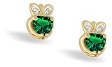 14K Yellow Gold Heart Created Emerald and Diamond Celtic Claddagh Earrings