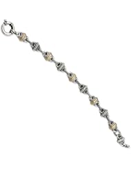 Sterling Silver W/14k Antiqued Link 7.25in Bracelet