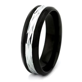 Black Plated Stainless Steel Wedding Band with Polished Center 7mm (Sizes 8-12): West Coast Jewelry: Jewelry