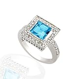 SPARKLING GENUINE BLUE TOPAZ & DIAMOND 14K GOLD RING