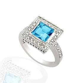 SPARKLING GENUINE BLUE TOPAZ and DIAMOND 14K GOLD RING by Fairfield Jewelers