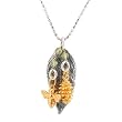 Long Mint Leaf Pendant in Sterling Silver with Gold Vermeil Bee and Pine Cone Charms on an 18" Diamond Cut Bead Chain, #7545