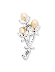 Genuine .925 Sterling Silver Freshwater Pearl & CZ Floral Pin. 100% Satisfaction Guaranteed.