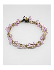 Cotton Waxed Thread Glass Anklet In Brass