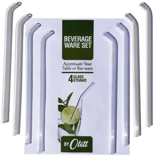 Glass Straws Lead Free - BPA Free Glass Straws - Large 10 inch - 9.5mm diameter - Clear - Glass Straw Bent - Value Pack - 2 boxes containing 4 Glass Straws Set Each