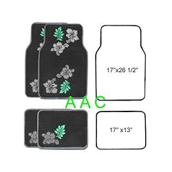 A Set of 4 Universal Fit Plush Hawaiian Hibiscus Floral Carpet Floor Mats for Cars / Truck - Smoke Floor Mats with Grey Hibiscus
