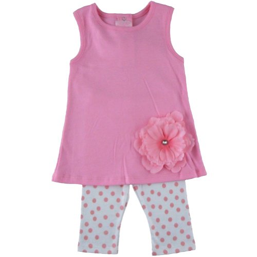 Mud Pie Baby Buds Flower Cotton Tunic and Cotton-Spandex Leggings Set, Pink, 12 - 18 Months