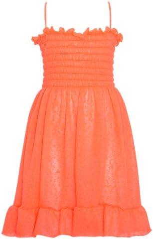 Little Girls Neon Melon Gathered Ruffle Swimsuit Cover Up 4