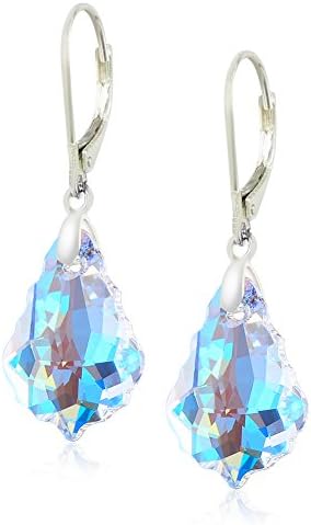 Queenees Sterling Silver Made with Swarovski Elements Crystals Blue Aurora Borealis Leverback Drop Dangle Earrings