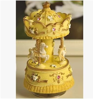 Laxury 3-horse Carousel Music Box,yellow Shade, Play the Castle in the Sky Tune,Model MP334