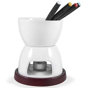 7 Piece White Ceramic Cheese and Chocolate Fondue Set by CentralChef