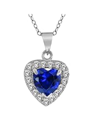 2.00 Ct 7mm Heart Shape Created Sapphire Sterling Silver Pendant With 18" Chain