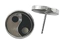 Onyx and Mother Of Pearl Ying-Yang Earrings, 925 Sterling Silver
