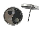 Onyx and Mother Of Pearl Ying-Yang Earrings, 925 Sterling Silver