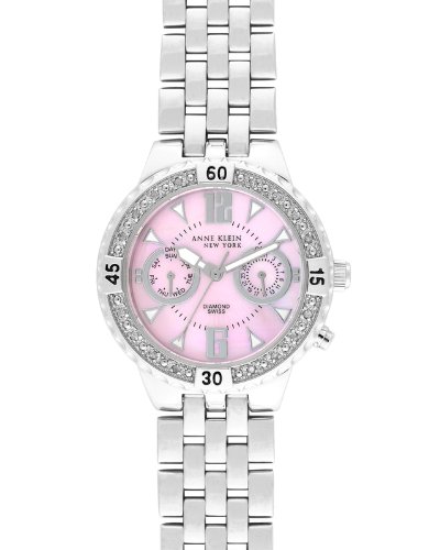 Anne Klein New York Women's 121977PMSB Diamond Accented Silver-Tone Multi-Function Dress Watch
