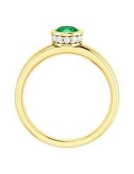 14K Yellow Gold 7.00x5.00mm Oval Cut Chatham Created Emerald and Diamond Ring -- LIFETIME WARRANTY