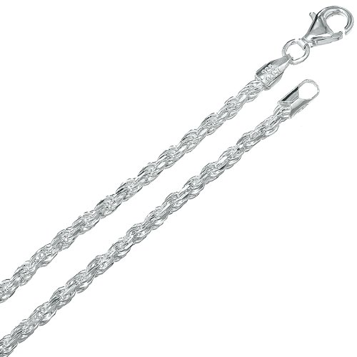 3mm .925 Sterling Silver Diamond-Cut Rope Link Chain Necklace