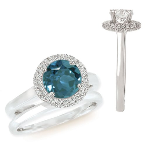 18k cultured 7mm round alexandrite gemstone engagement ring with diamond halo