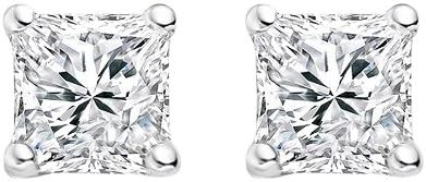 1/2 Carat F/VVS1 Princess Certified Diamond Solitaire Stud Earrings in 18k White Gold