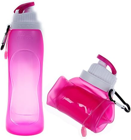Eunicexu Foldable Silicone Sport Water Bottle,17 Ounce,Pink