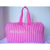 Victoria's Secret Pink Stripe Canvas Travel Duffle Gym Beach Weekender Bag